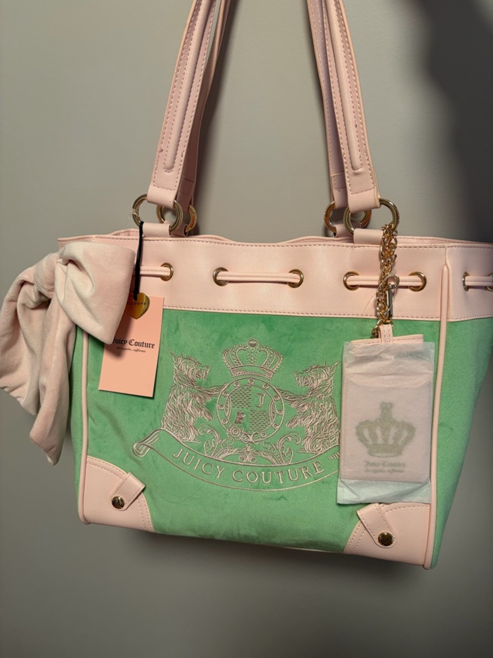 Juicy couture classic Scottie dogs daydreamer tote bag green/pink